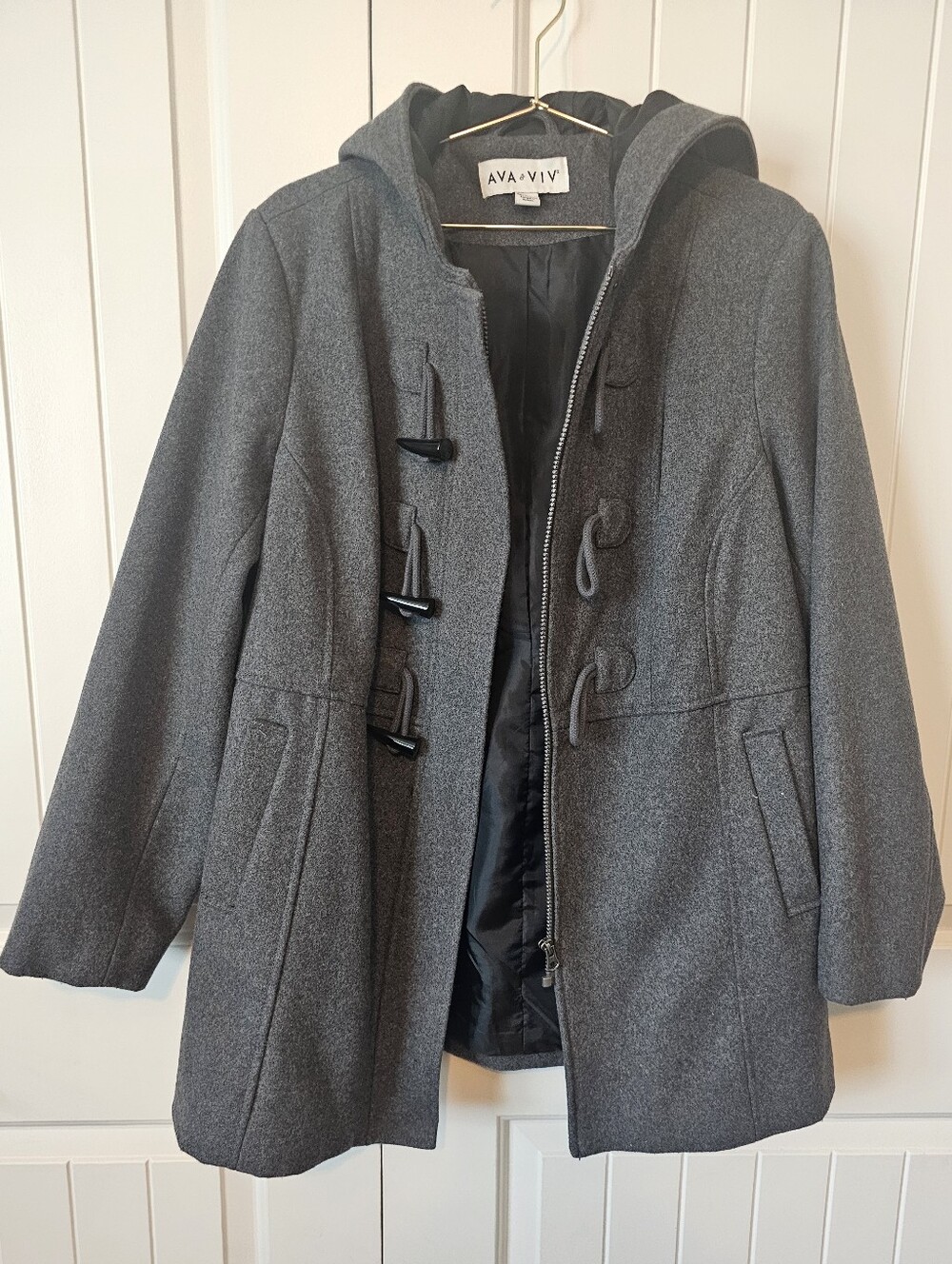 Ava & Viv Women's Hooded Charcoal Gray Toggle Peacoat